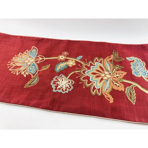 Gilded Maple Fall Table Runner Autumn Harvest Flowers Brick Red Embroidered Leaf - Picture 1 of 13